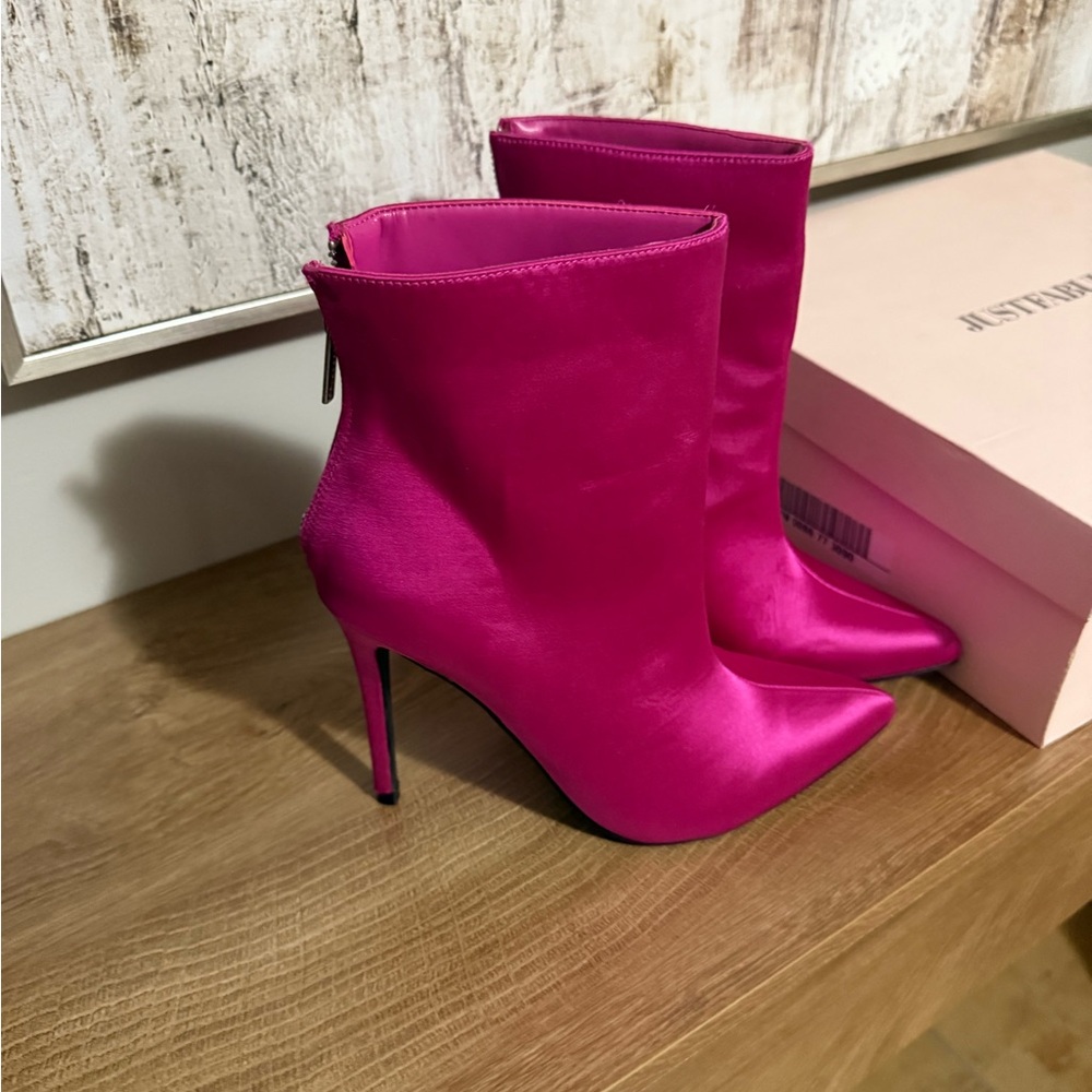 JustFab Fuchsia Heeled Boots - Picture 6 of 7